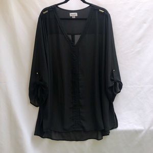 Avenue Beautiful Black Semi Sheer Blouse Sz 30/32